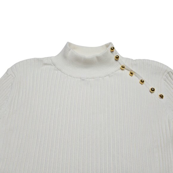 Evie Sweater Womens Large White Ribbed Mock Neck Half Sleeve Stretch Fitted - Picture 8 of 13